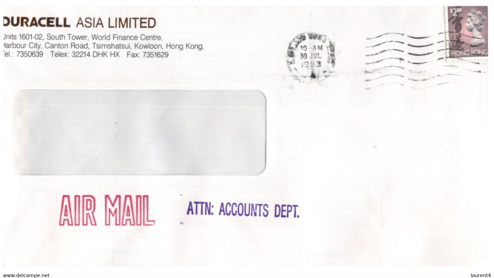 (LL 26) Hong Kong Covers Posted (2) From ASM Group & Duracell Asia Limited (1992 & 1993) - Lettres & Documents