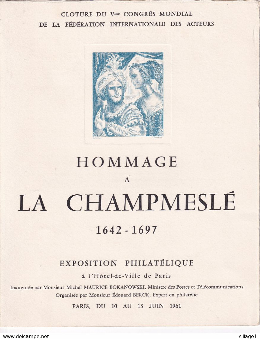 Acteurs - Hommage à La Champmeslé - Exposition Philatélique  - Tirage Limité  E. O. N° 261/299  2 Gravures De DECARIS - Filatelistische Tentoonstellingen