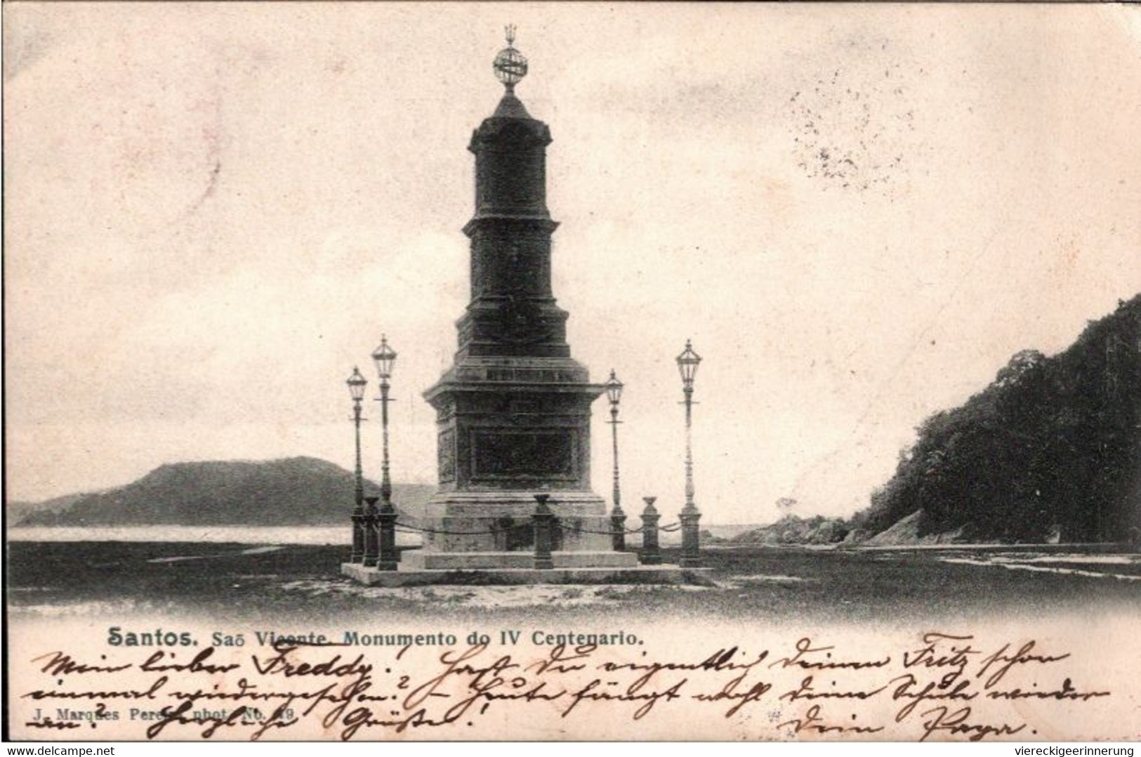 ! 1906 Old Postcard Santos, Monumento, Brasilien, Brazil - São Paulo