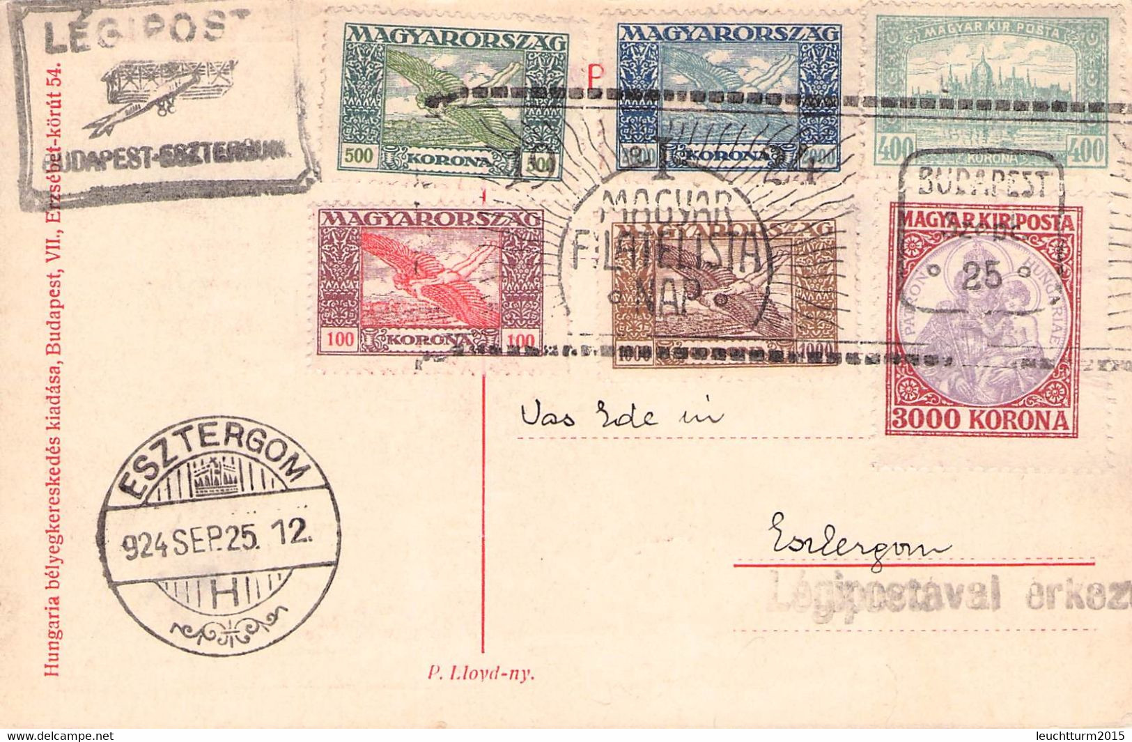 HUNGARY - POSTCARD LEGIPOSTA 1924 BUDAPEST > ESZTERGOM /QE1 - Storia Postale