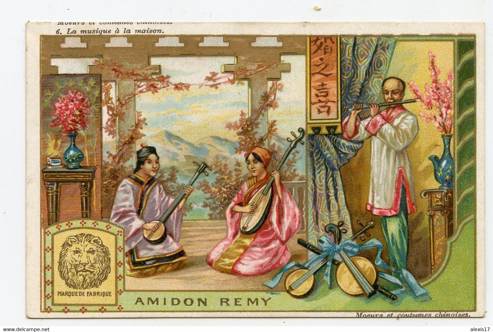 Asie. Chromo Amidon Rémy Moeurs Coutumes Chinoises, La Musique En Chine ( Exigez La Marque De Fabrique Tête De Lion - Autres & Non Classés