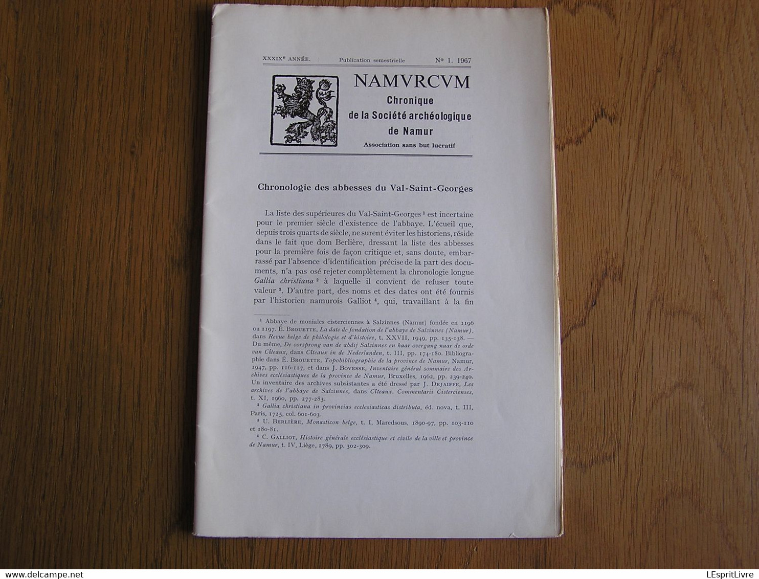 NAMVRCVM Namurcum N° 1 1967 Régionalisme Namur Chronologie Abesses Val Saint Georges Histoire Cossons Communistes - Belgique