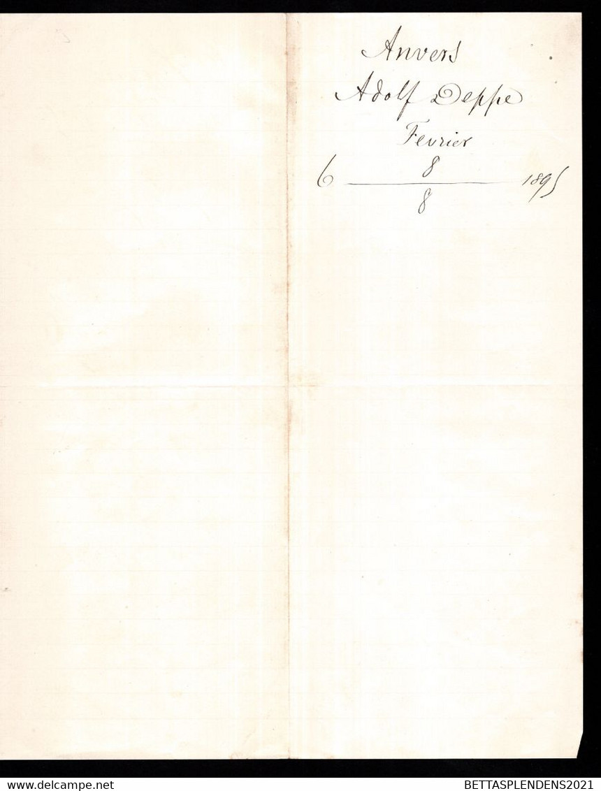 ANVERS - Courier 1895 Pour JARNAC COGNAC - ADOLF DEPPE - Navigation Régulière à Vapeur Entre ANVERS - BORDEAUX  Etc... - 1800 – 1899