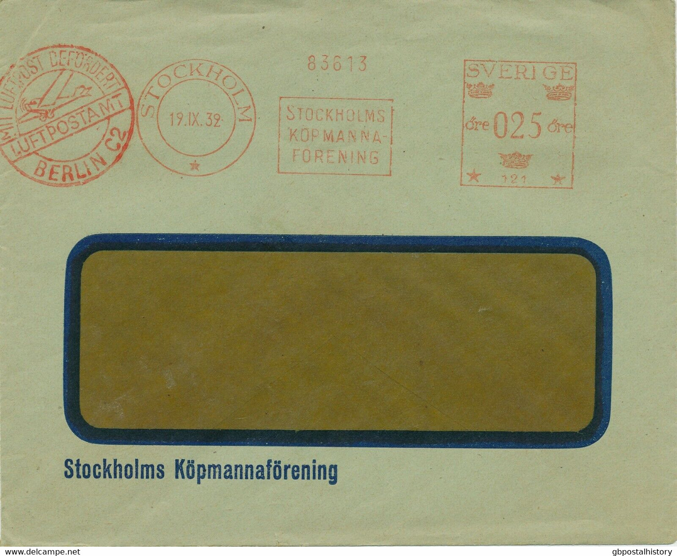SWEDEN 1932 25 Ö Stockholm Meter Post As Single Postage VFU AIRMAIL To BERLIN - Brieven En Documenten