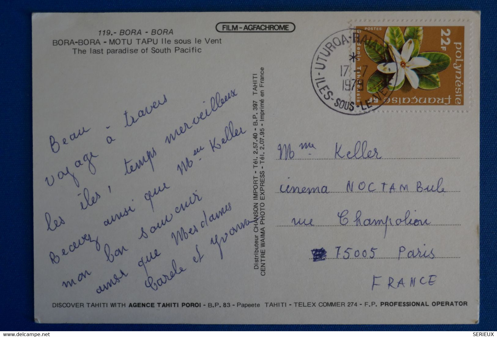 N10 POLYNESIE BELLE CARTE 1979 UTUROA POUR  PARIS FRANCE + AFFRANCHISSEMENT PLAISANT - Storia Postale