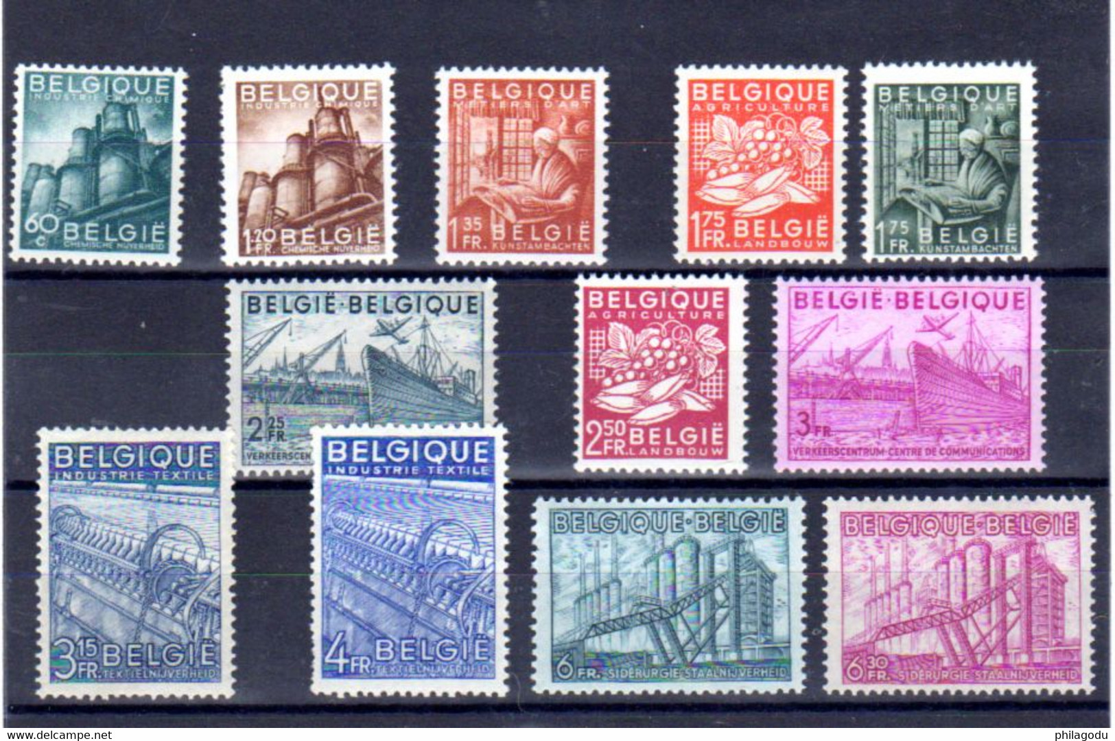 Belgique  1948, Exportations  761 / 772**, Cote 72 €   Bateau Textile Dentelle Raisin Chicons Métallurgie Hauts Fourmaux - 1948 Exportación