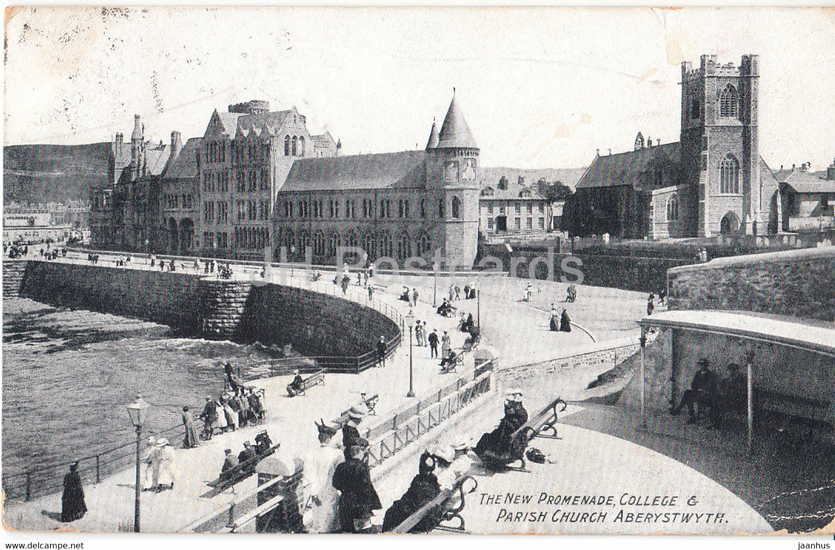 Aberystwyth - The New Promenade - College - Parish Church - Old Postcard - 1910 - Wales - United Kingdom - Used - Cardiganshire