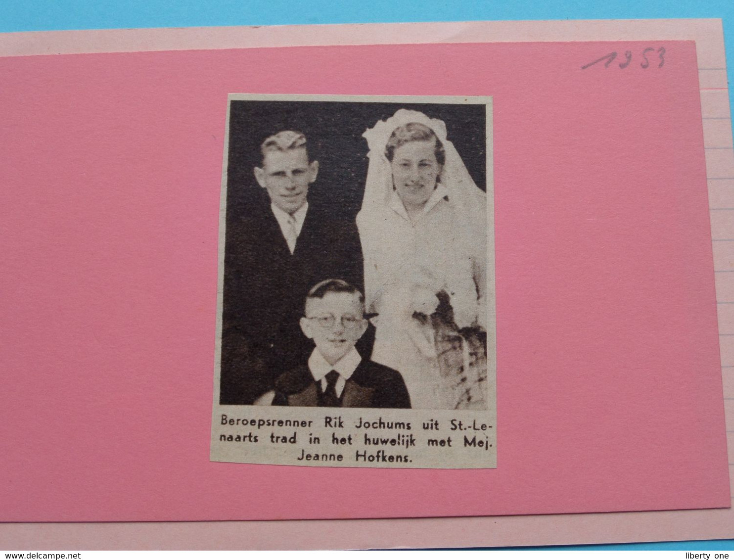 Rik JOCHUMS Uit St. LENAARTS ( Huwelijk Met Jeanne HOFKENS ) 1953 ( Zie Foto Voor Detail ) KRANTENARTIKEL ! - Cyclisme