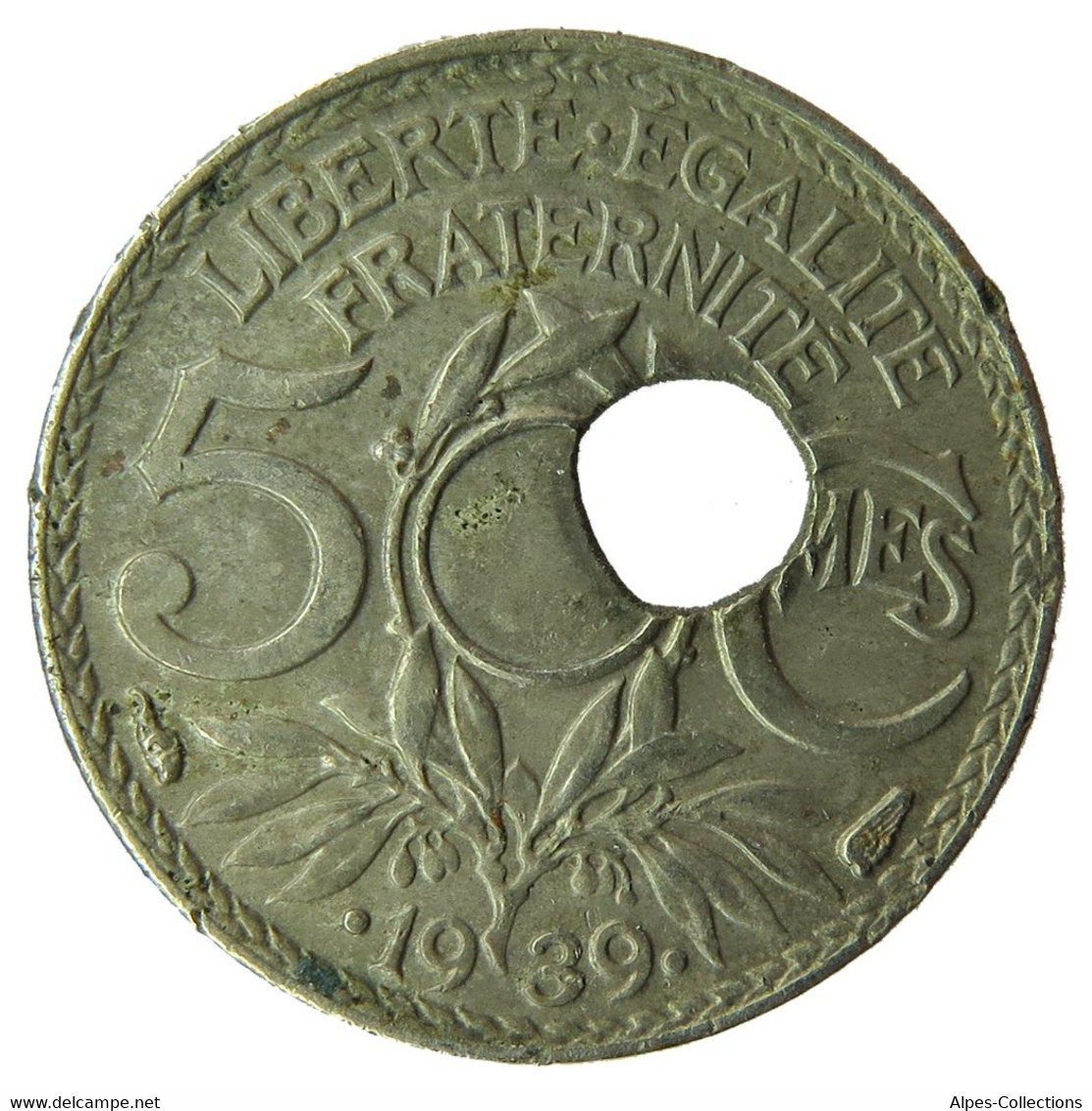 F12303A.1 - FRANCE - 5 Centimes Lindauer - 1939 - Perforation Décentrée - Errores Y Curiosidades