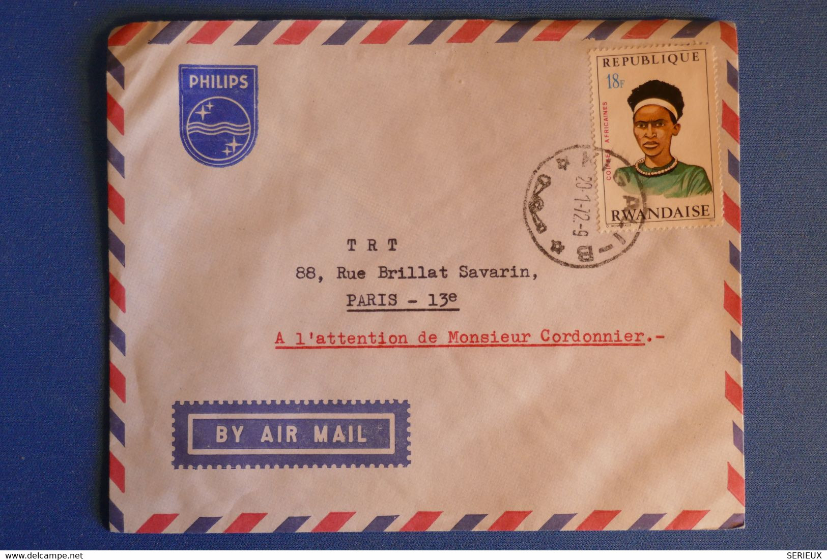 N11 RWANDA BELLE LETTRE 1972 PÄR AVION  KIGA POUR PARIS FRANCE + AFFRANCHISSEMENT PLAISANT - Used Stamps