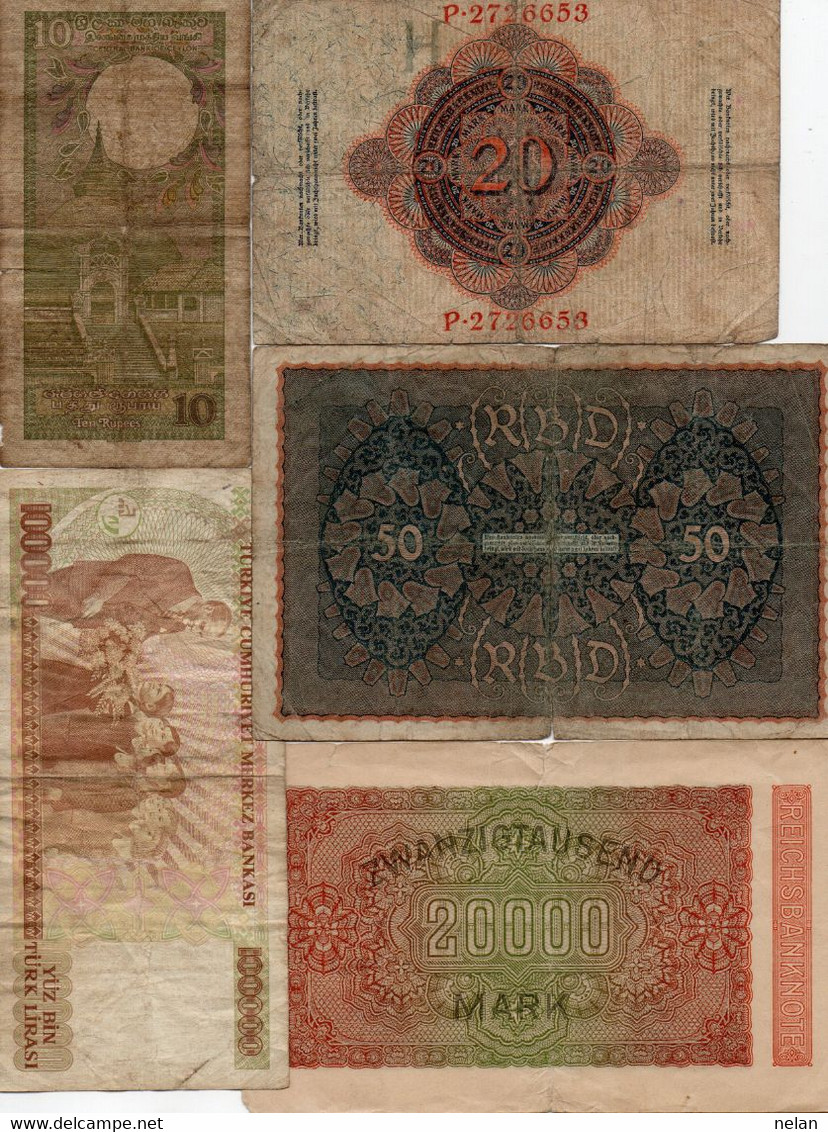 LOTTO BANCONOTE CIRCOLATE -EUROPA +ASIA -GERMANIA, TURCHIA ,CEYLON - Lots & Kiloware - Banknotes