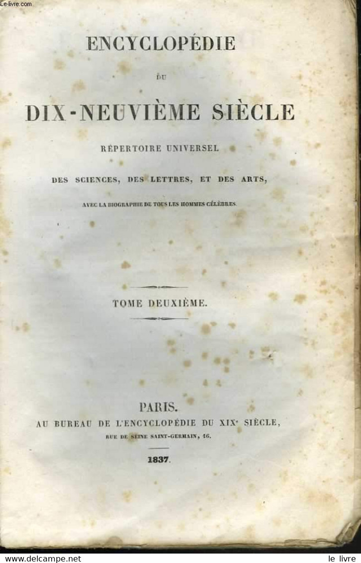 Encyclopédie Du Dix-neuvième Siècle. Répertoire Universel Des Sciences, Des Lettres Et Des Arts Avec La Biographie Des H - Enciclopedie