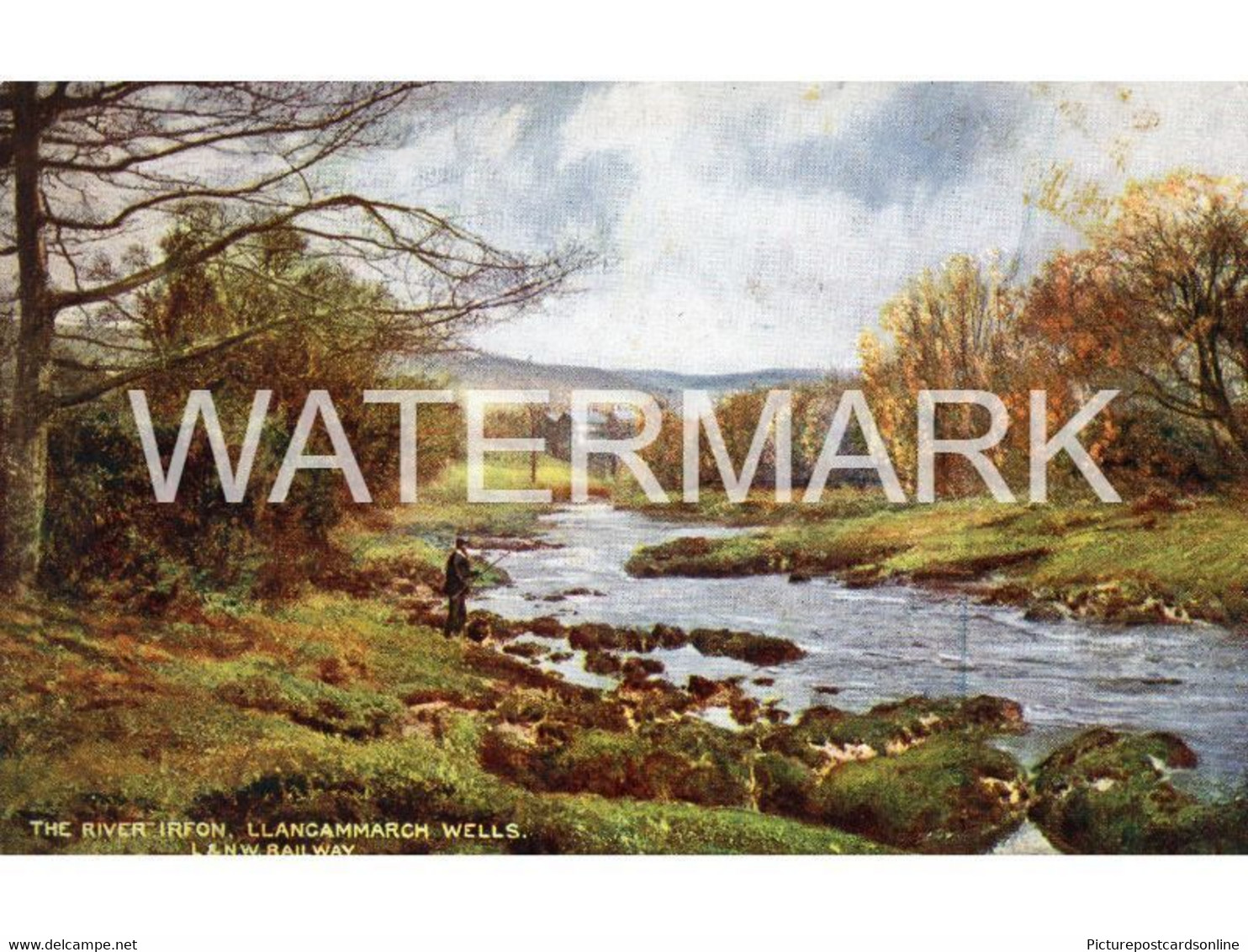 LLANGAMMARCH WELLS THE RIVER IRFON OLD COLOUR POSTCARD WALES LONDON AND NORTH WESTERN RAILWAY POSTCARD - Breconshire