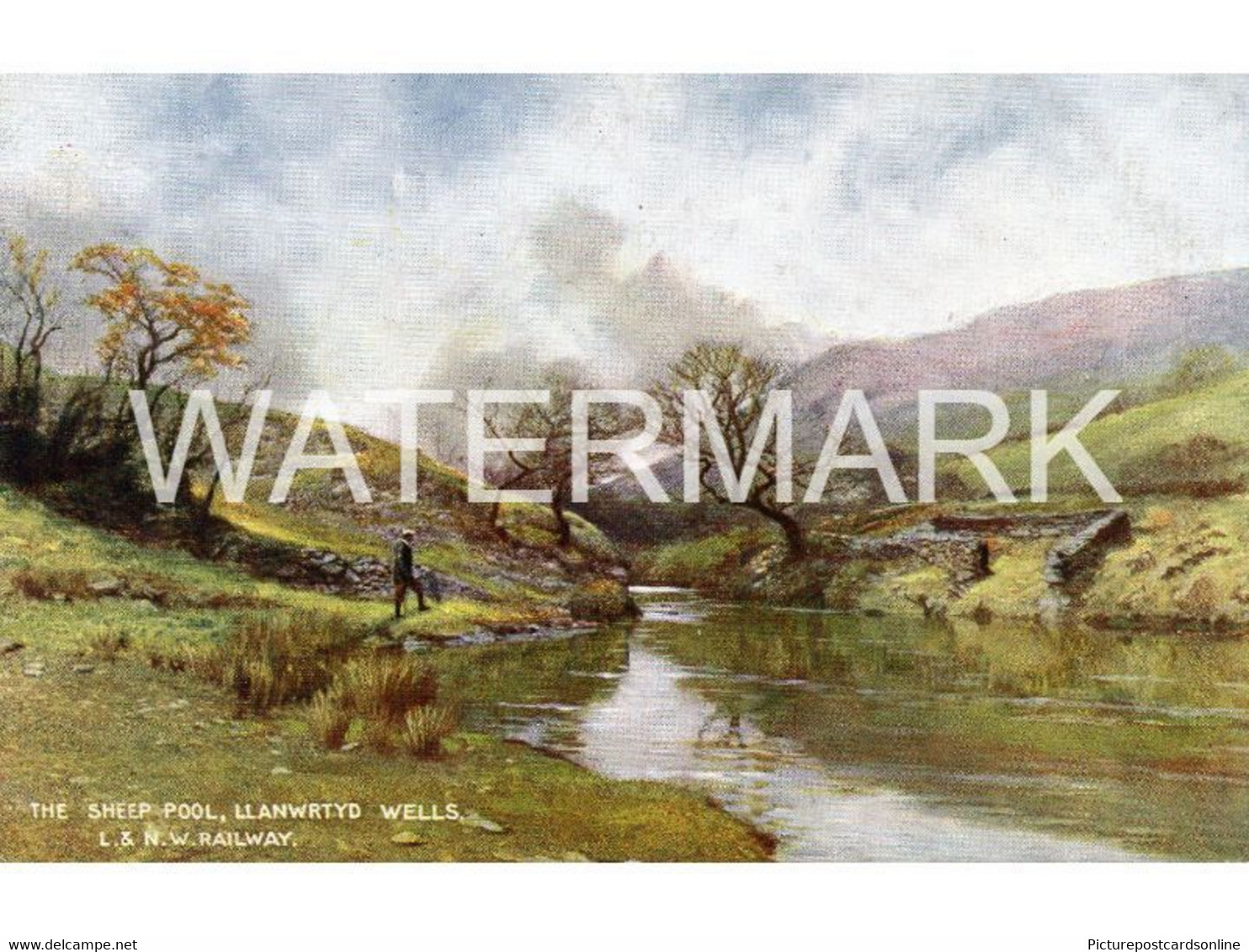 LLANWRTTYD WELLS THE SHEEP POOL OLD COLOUR POSTCARD WALES LONDON AND NORTH WESTERN RAILWAY POSTCARD - Breconshire