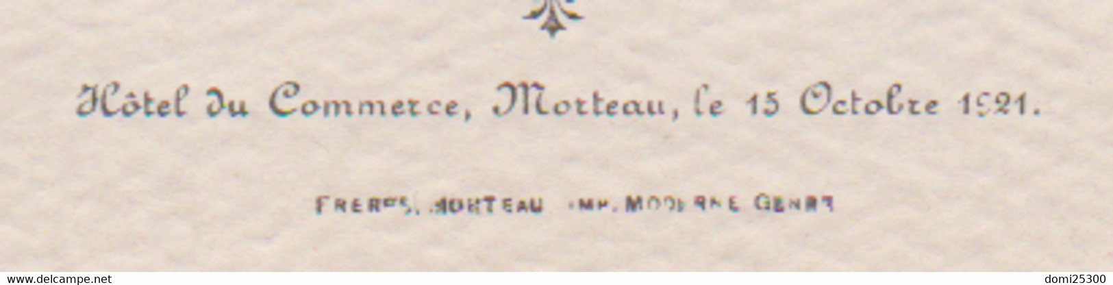 25 – MORTEAU – MENU DE L’HOTEL DU COMMERCE - 13 Octobre 1921 - Menu