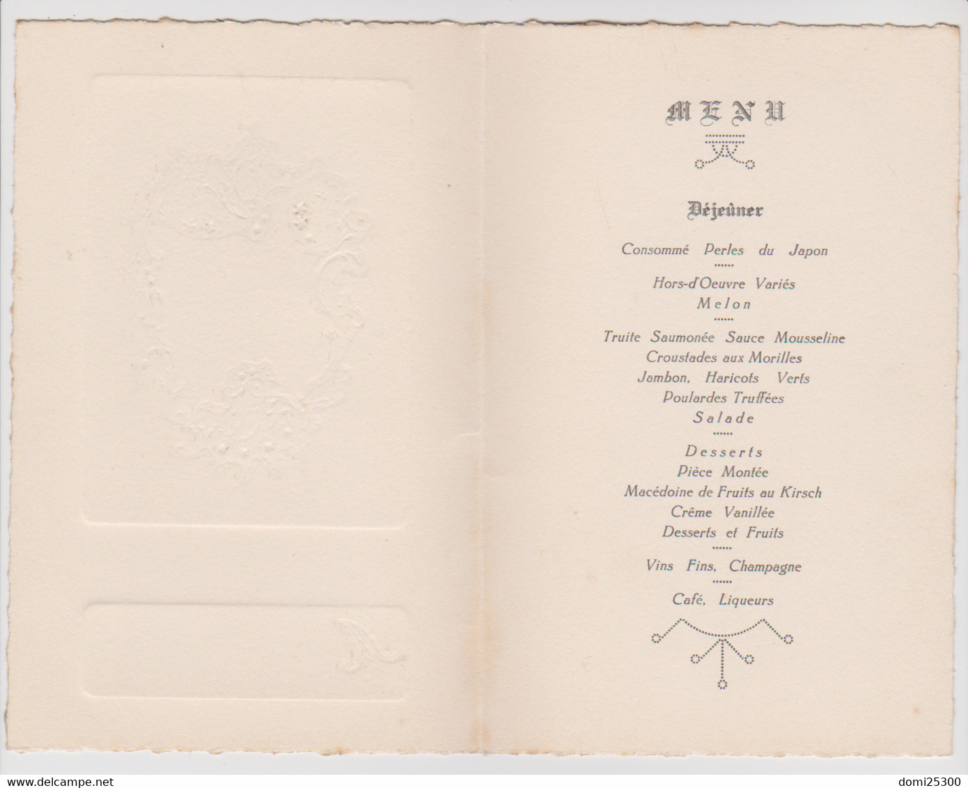 25 – CHARQUEMONT – MENU DU 27 JUILLET 1925. - Menú