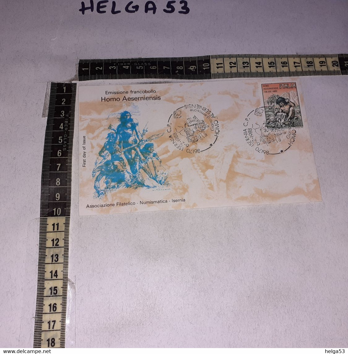 FB6625 FDC ISERNIA 1988 TIMBRO TARGHETTA HOMO AESERNIENSIS GIORNO DI EMISSIONE - FDC