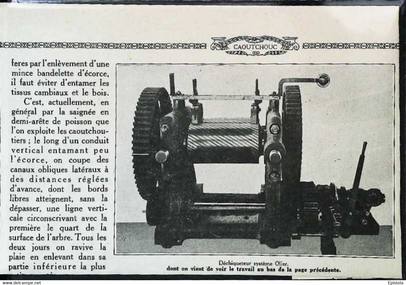 ► MACHINE Déchiqueteur à Caoutchouc Système "Olier"    - Coupure De Presse Originale Début XXe (Encadré Photo) - Machines