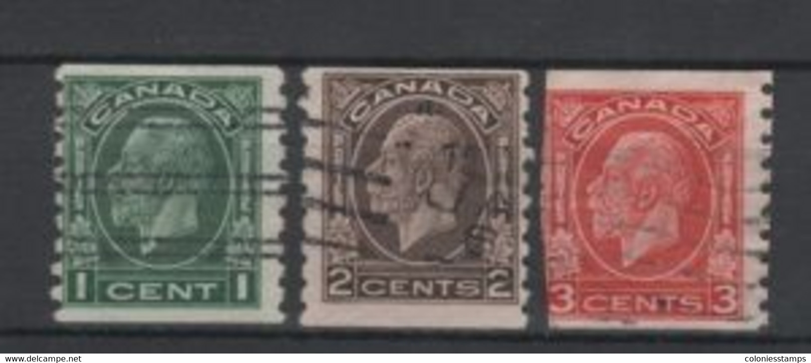 (S0381) CANADA, 1932 (King George V, Coil Stamps). Complete Set. Mi ## 162D-164D. Used - Rollo De Sellos