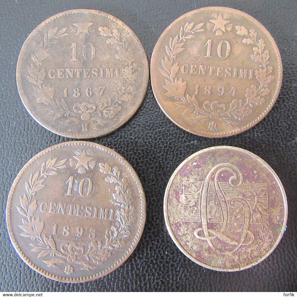 Italie / Italia - 3 Monnaies 10 Centesimi 1867 H Vittorio Emanuele II, 1893, 1894 BI Umberto I + 1 Jeton De Consommation - Colecciones