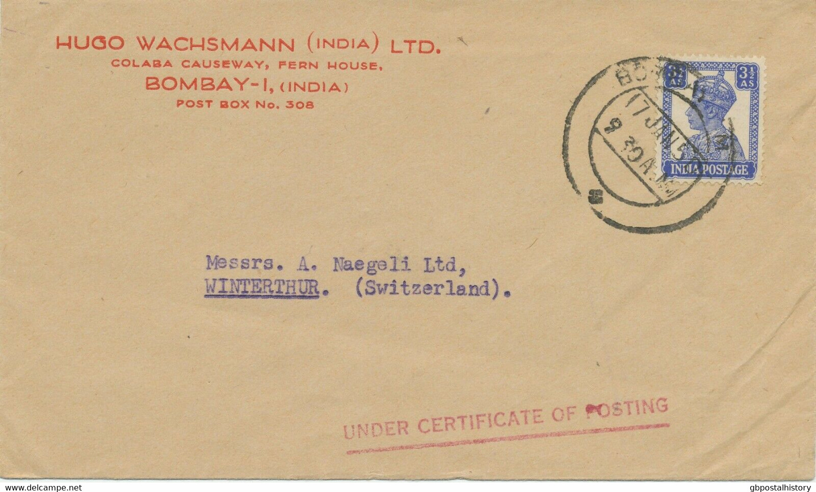 INDIA 1942/1950 14A Superb Airmail Cover + 3 1/2A Superb Cover To SWITZERLAND - 1936-47 Roi Georges VI