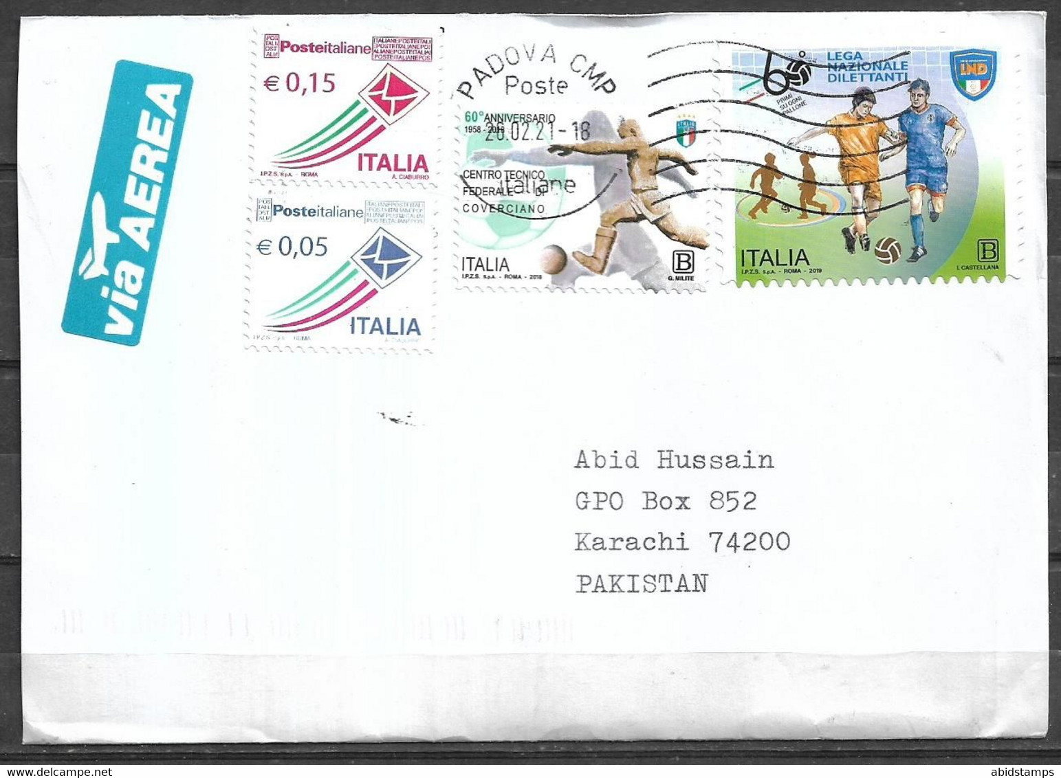 USED AIR MAIL COVER ITALY TO PAKISTAN FOOTBALL , SPORTS - Unclassified