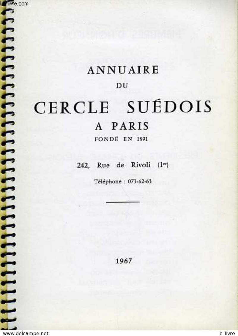 ANNUAIRE DU CERCLE SUEDOIS A PARIS - COLLECTIF - 1967 - Annuaires Téléphoniques