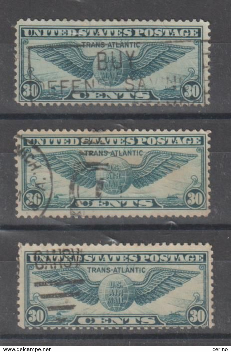 U.S.A.:  1939  AIR  MAIL  TRANS-ATLANTIC  -  30 C. USED  STAMPS  -  REP  3  EXEMPLARY  -  YV/TELL. 25 - 1a. 1918-1940 Used