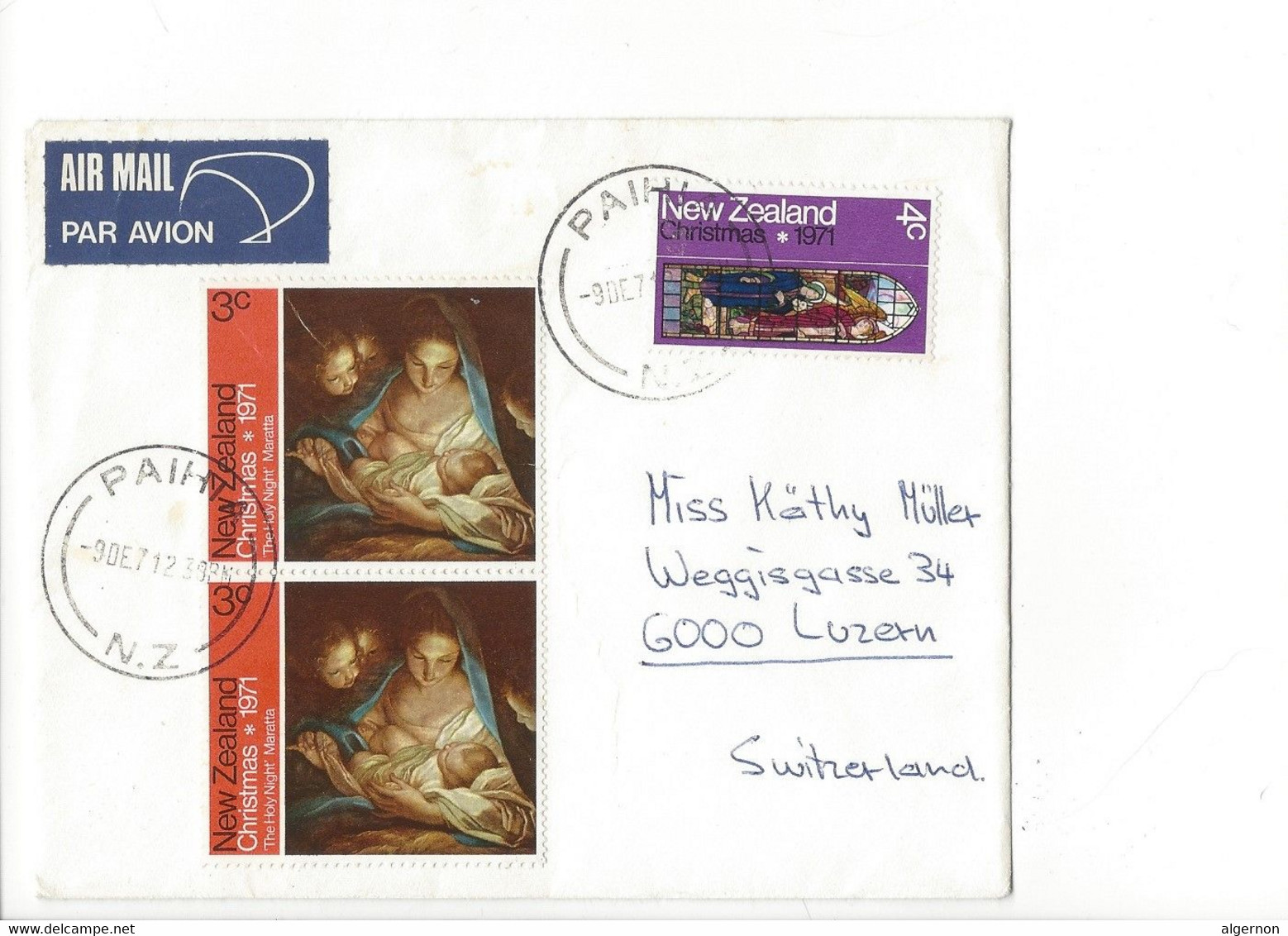 26937 - New Zealand Christmas The Holy Night Maratta 1971 Pour Luzern - Lettres & Documents