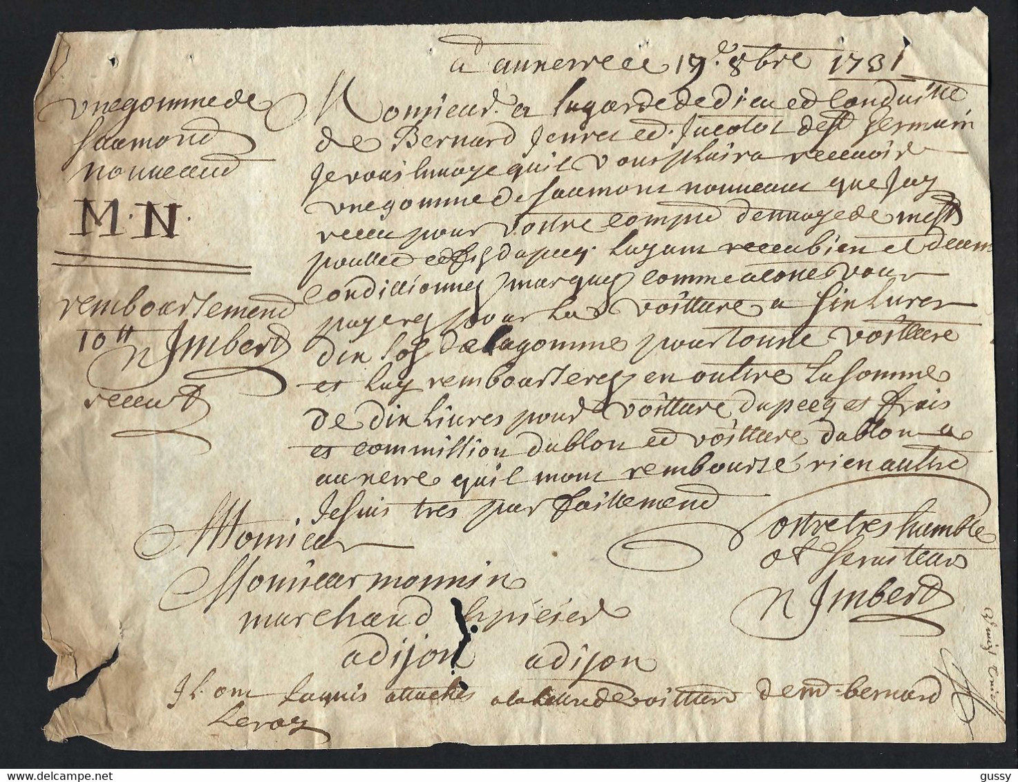 FRANCE 1731: Lettre De Voiture D'Auxerre Pour Dijon - ... - 1799