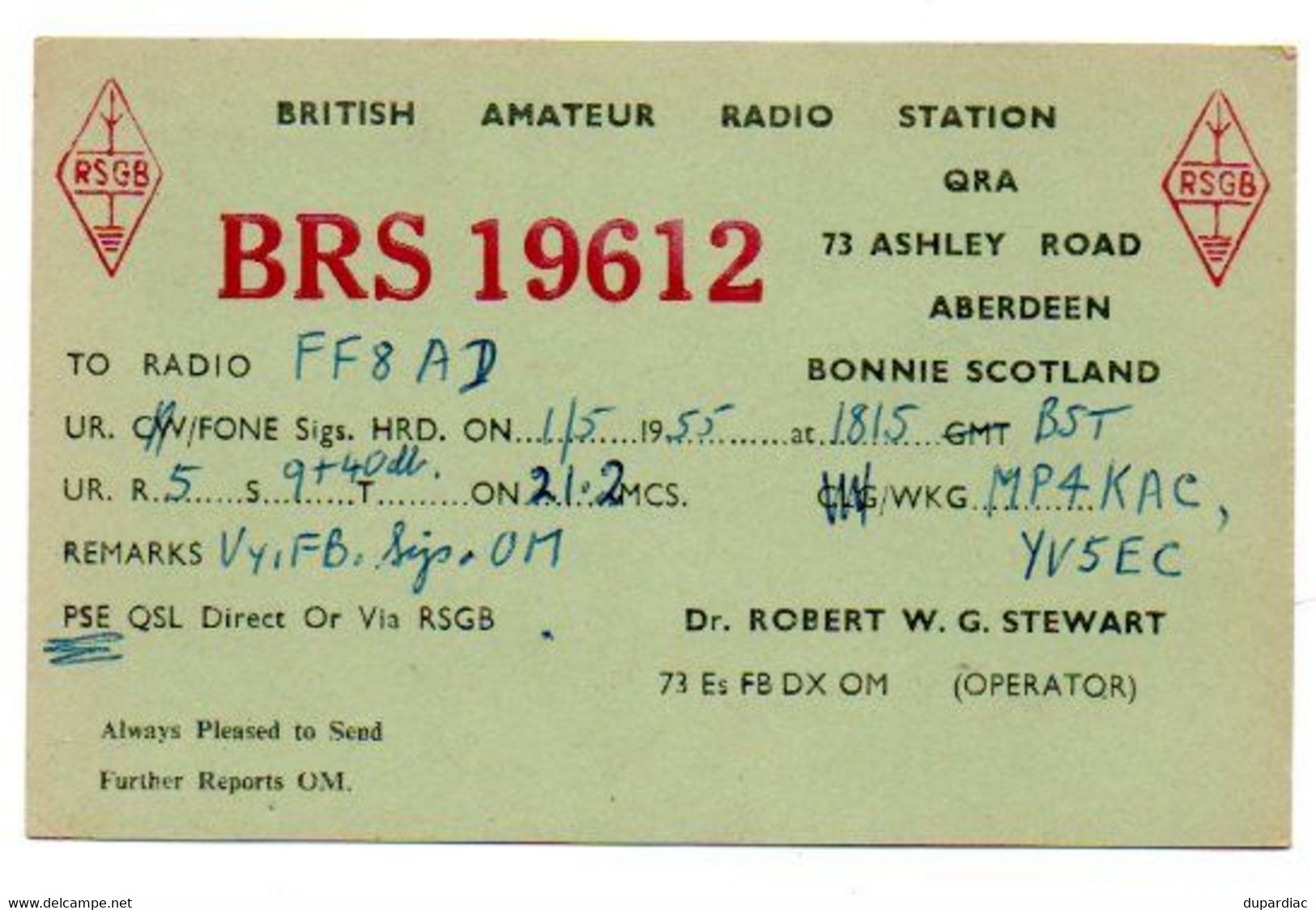 Carte De RADIO AMATEUR, Aberdeen. - Sonstige & Ohne Zuordnung