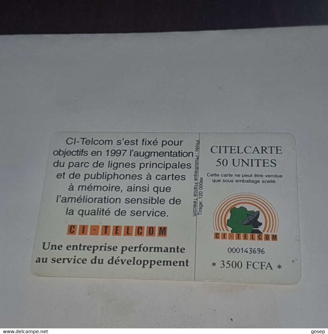 Ivory Coast-CI-CIT-0018)-telephone Dial-(1)-(50units)-(000143696)-(tirage-120.000)-used Card+1card Prepiad Free - Côte D'Ivoire