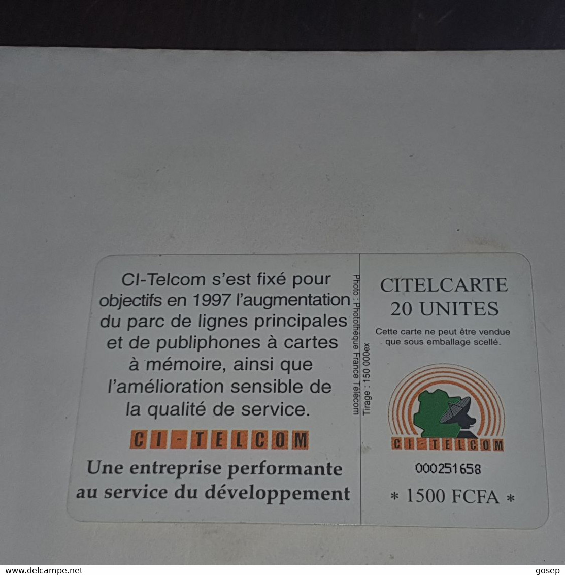 Ivory Coast-CI-CIT-0019)-telephone Nous-(3)-(20units)-(000251658)-(tirage-150.000)-used Card+1card Prepiad Free - Costa De Marfil