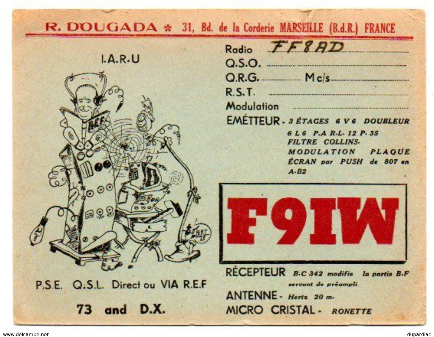 Carte De RADIO AMATEUR, R. Dougada, Marseille. - Andere & Zonder Classificatie