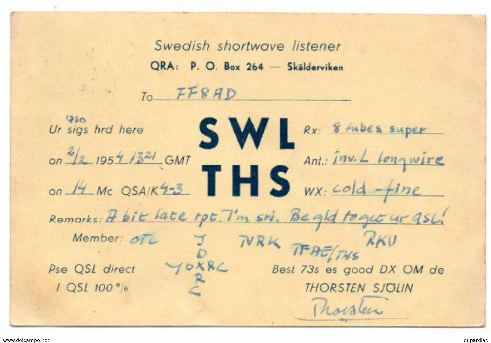 Carte De RADIO AMATEUR, Skälderviken Suède, Pour Konakry. - Other & Unclassified