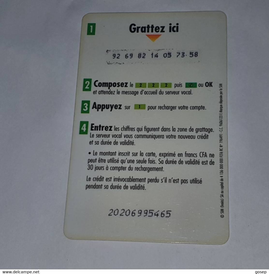 Ivory Coast-(CI-ILL-REF-0004B)-carte Lllico(8)-(5.000fcfa)-(92-69-82-14-05-73-58)-used Card+1card Prepiad Free - Ivory Coast