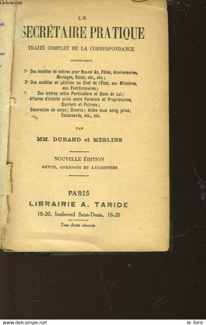 LE SECRETAIRE PRATIQUE - DURAND MM. ET MESLINS - 1946 - Management