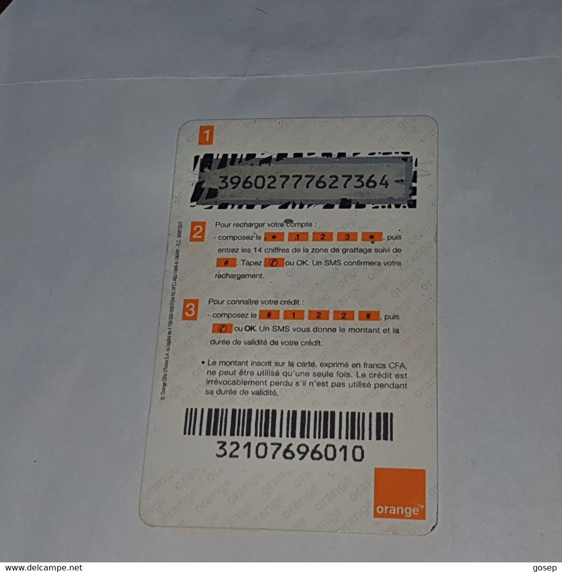 Ivory Coast-(CI-ORA-REF-0005A)-orange-(16)-(1.000f)-(39602777627364)-used Card+1card Prepiad Free - Ivory Coast