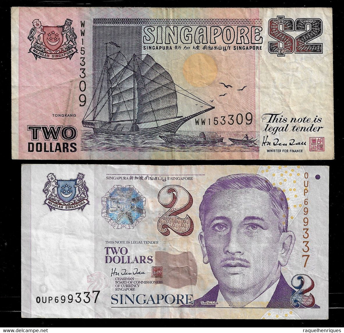 SINGAPORE BANKNOTE - 2 USED NOTES 2 DOLLARS (NT#03) - Singapore