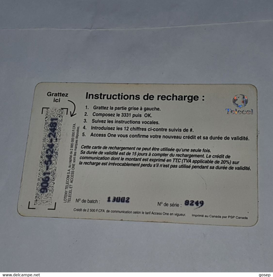 Ivory Coast-(CI-TEL-REF-0008A)-ACCESS One-(17)-(2.500f)-(9061-5424-2481)-used Card+1card Prepiad Free - Costa D'Avorio