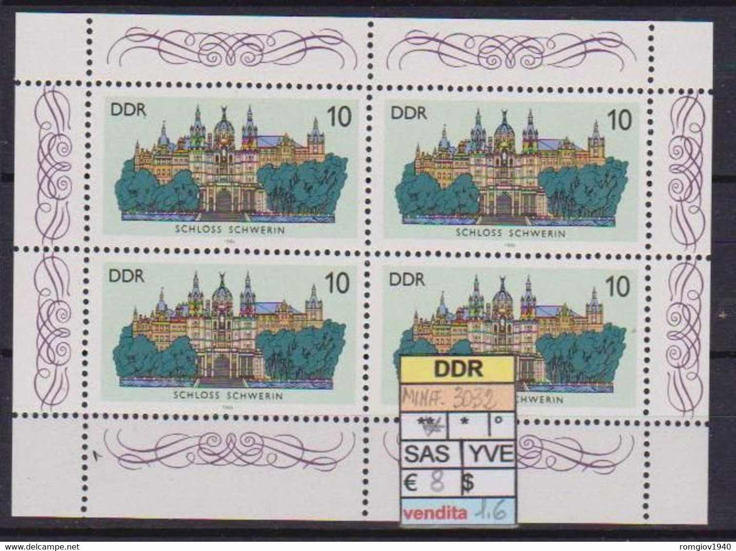 GERMANIA DEMOCTATICA  DDR MINIFOGLIO 1986 CASTELLI UNIF. 3032 MNH XF (MINIFOGLIO DA 4 VALORI) - 1er Día – FDC (hojas)