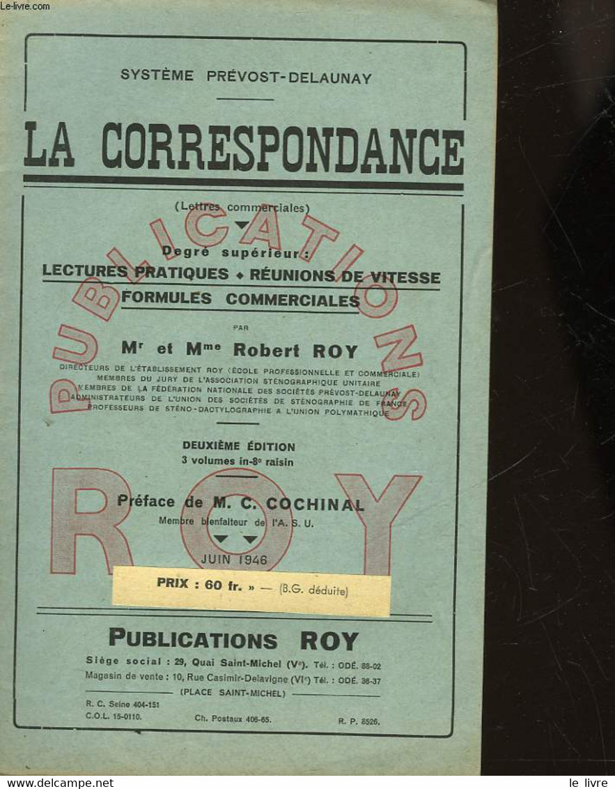 LA CORRESPONDANCE - ROY ROBERT - 1946 - Comptabilité/Gestion