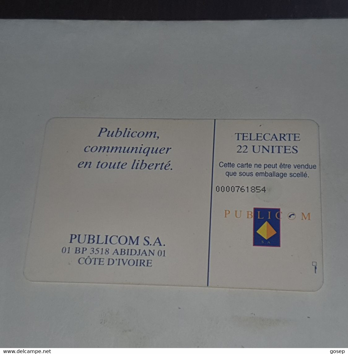 Ivory Coast-(CI-PUB-REF-0007)-LOGO-(18)-(publicom 22)-(0000761854)-used Card+1card Prepiad Free - Costa De Marfil