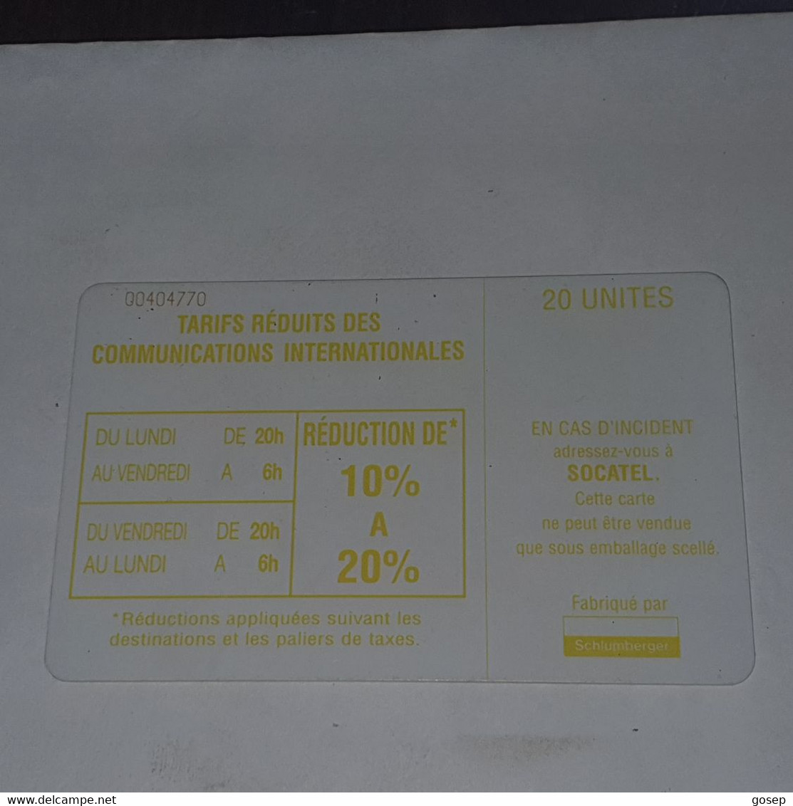 Ivory Coast-(CIF-SOC-0016)-socatel-yellow-(20)-(20units)-(00404770)-used Card+1card Prepiad Free - Costa De Marfil