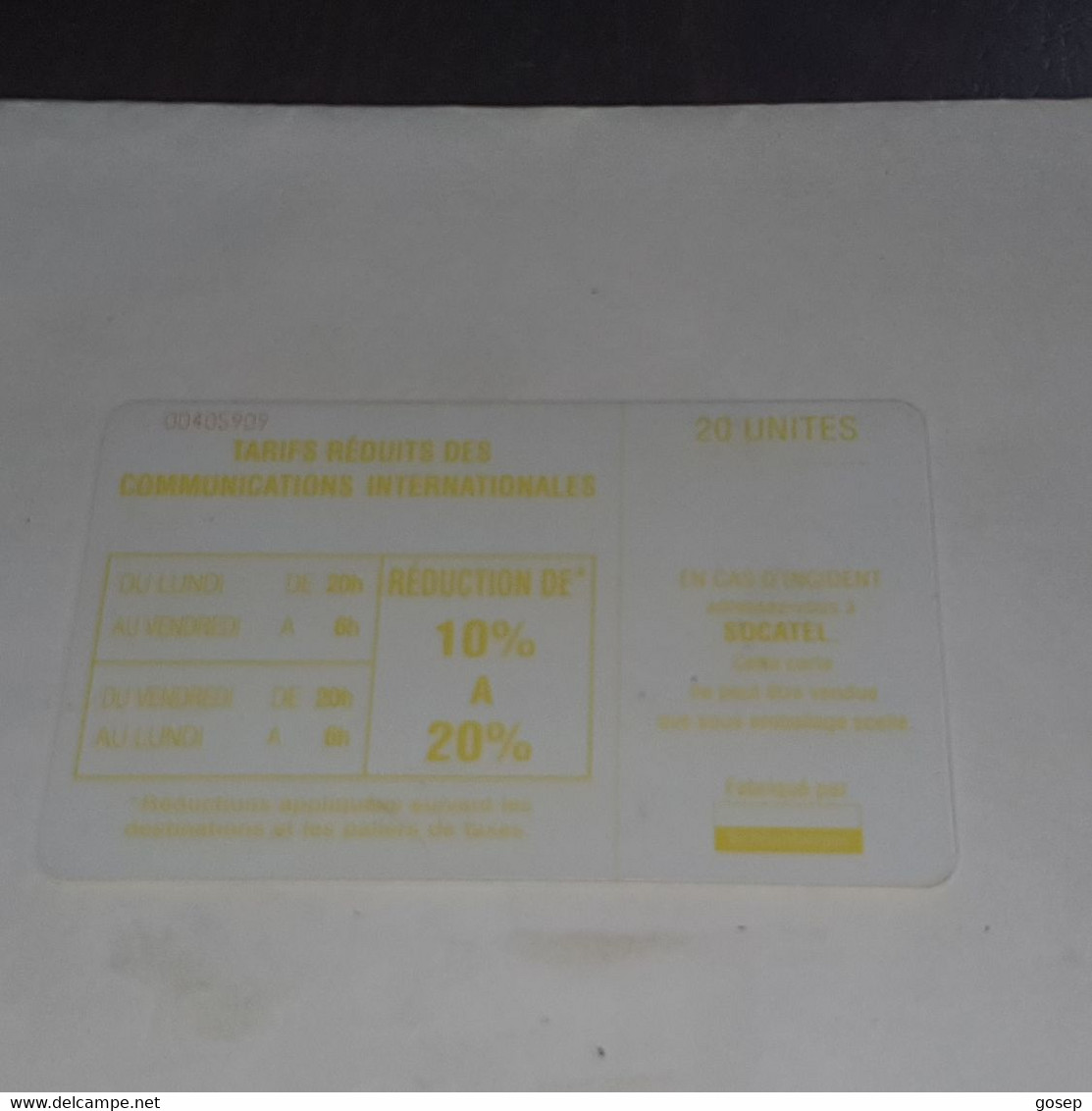 Ivory Coast-(CIF-SOC-0016/1)-socatel-yellow-(21)-(20units)-(00405909)-used Card+1card Prepiad Free - Côte D'Ivoire