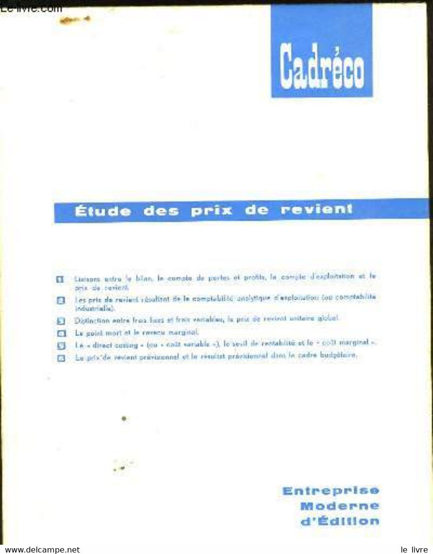 ETUDE DES PRIX DE REVIENT. - COLLECTIF. - 0 - Management