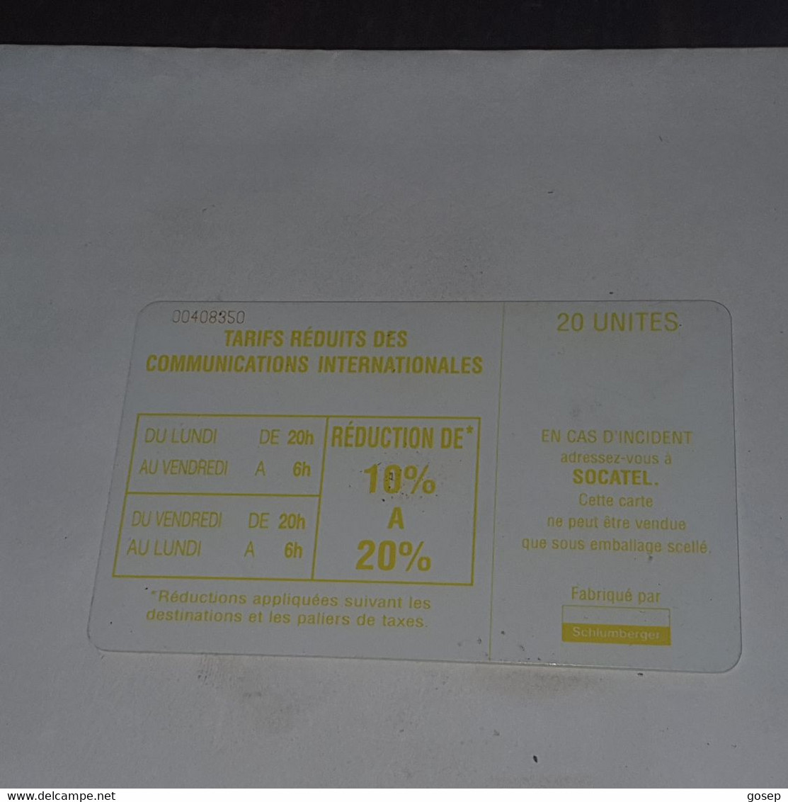 Ivory Coast-(CIF-SOC-0016/2)-socatel-yellow-(22)-(20units)-(00408350)-used Card+1card Prepiad Free - Ivory Coast