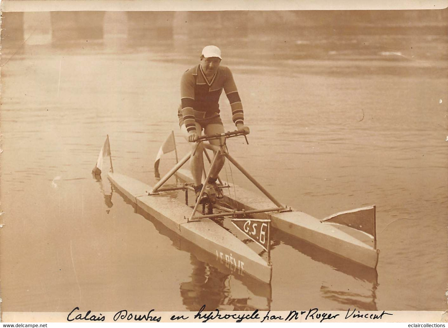 Photographie   Hydrocycle De M.Vincent. Calais-Douvres  1929   (voir Scan Et Commentaires) - Other & Unclassified