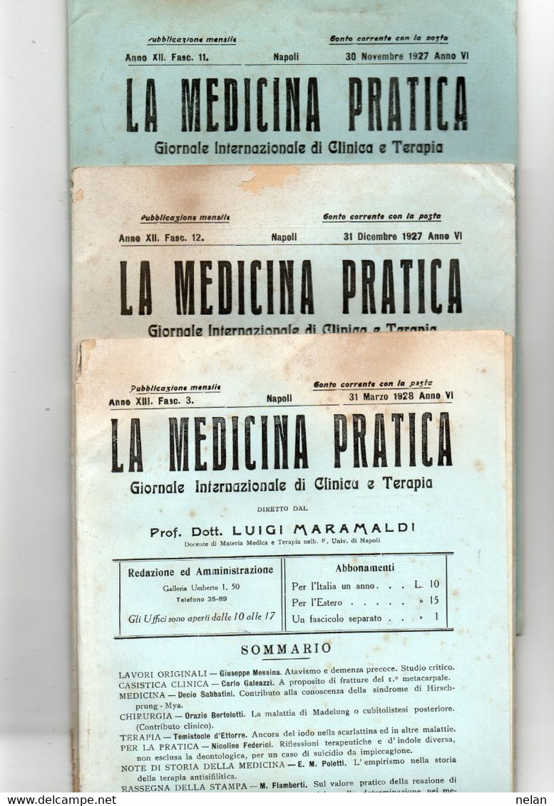 LOTTO 3 RIVISTE LA MEDICINA PRATICA - GIORNALE INTERNAZIONALE DI CLINICA E TERAPIA -  ANNO 1927 NOV. DEC. 1928 MARZO - Health & Beauty