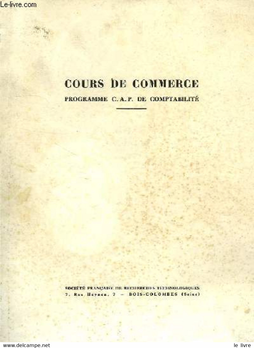 COURS DE COMMERCE, PROGRAMME CAP DE COMPTABILITE - COLLECTIF - 1947 - Boekhouding & Beheer